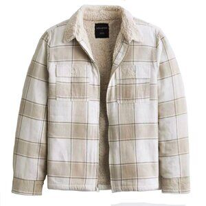 Hollister Sherpa-Lined Flannel Neutral Tan White Color Full Zip Shirt Jacket XL